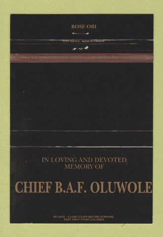 Matchbook Cover - Chief BAF Oluwole 40 Strike