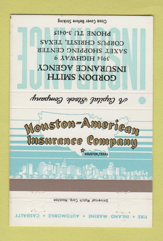 Matchbook Cover - Gordon Smith Insurance Agency Corpus Christi TX 40 Strike