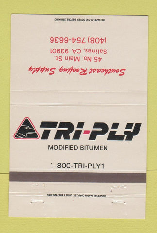 Matchbook Cover - Tri Ply Bitumen Southeast Roofing Supply Salinas CA 40 Strike