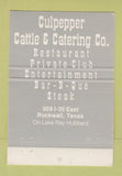 Matchbook Cover - Culpepper Cattle Catering Rockwall TX restaurant 40 Strike