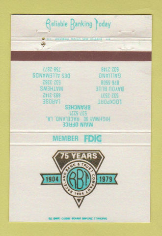 Matchbook Cover - Raceland Bank and Trust Raceland LA Galliano 40 Strike