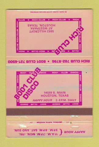 Matchbook Cover - Rich Club 8001 Disco Houston TX 40 Strike