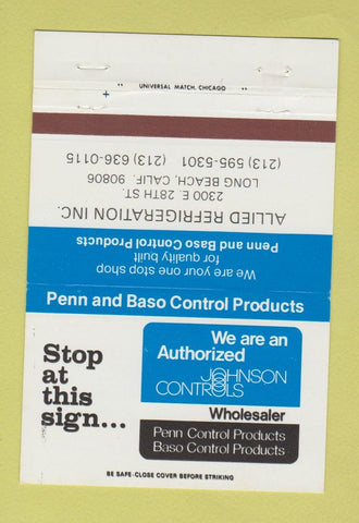 Matchbook Cover - Johnson Controls Allied Refrigeration Long Beach CA 40 Strike