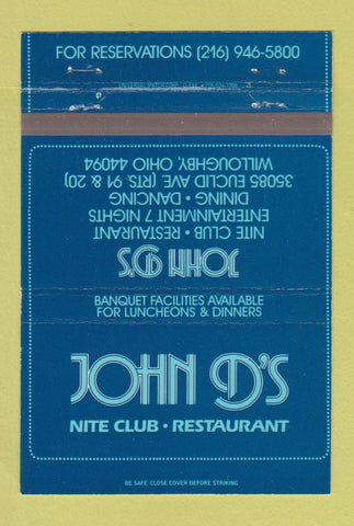 Matchbook Cover - John D's Nite Club Restaurant Willoughby OH 40 Strike