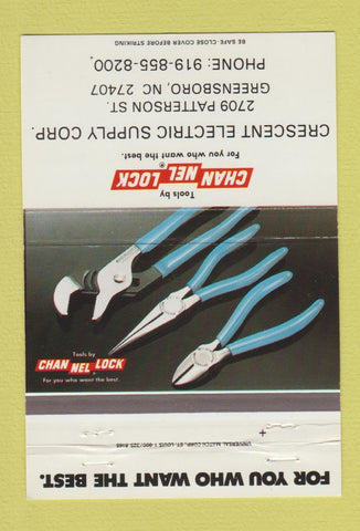 Matchbook Cover - Crescent Electric Channel Lock Tools Greensboro NC 40 Strike
