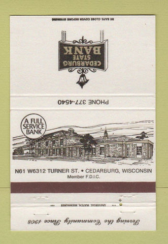 Matchbook Cover - Cedarburg State Bank WI 40 Strike