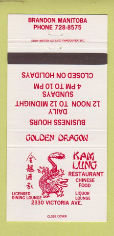 Matchbook Cover - Kam Lung Chinese Restaurant Brandon MB 30 Strike