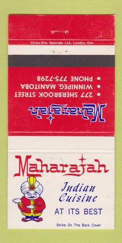 Matchbook Cover - Maharajah Indian Restaurant Winnipeg MB 30 Strike