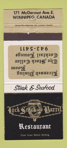 Matchbook Cover - Lock Stock and Barrel Restaurant Winnipeg MB 30 Strike