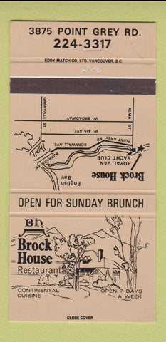 Matchbook Cover - Brock House Restaurant Vancouver BC 30 Strike