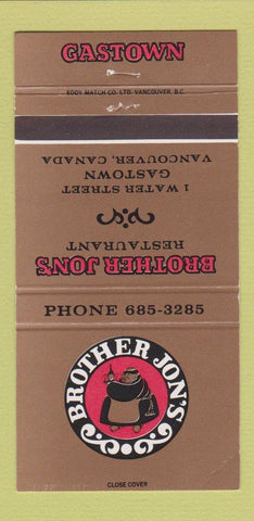 Matchbook Cover - Brother Jon's Restaurant Vancouver BC 30 Strike