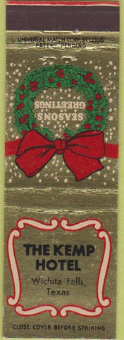 Matchbook Cover - The Kemp Hotel Wichita Falls TX Christmas wreath