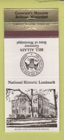 Matchbook Cover - Bill Allan Governor's Mansion Jackson MS Mississippi 30 Strike