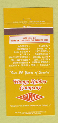 Matchbook Cover - Hanna Rubber Company Kansas City MO 30 Strike