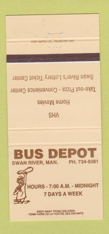 Matchbook Cover - Bus Depot Pizza VHS Movies Swan River MB 30 Strike
