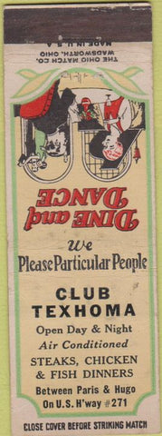 Matchbook Cover - Club Texhoma Paris Hugo TX