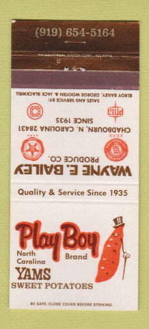 Matchbook Cover - Playboy Yams Sweet Potatoes Chadbourn NC 30 Strike
