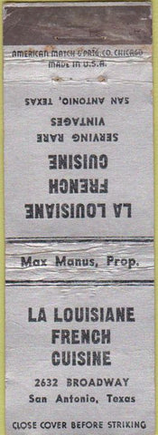 Matchbook Cover - La Louisiane French Restaurant San Antonio TX WORN