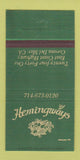 Matchbook Cover - Hemingway's Corona Del Mar CA 30 Strike