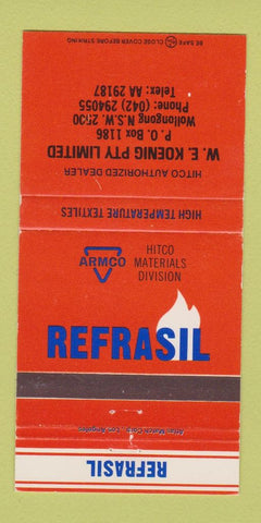Matchbook Cover - Refrasil Hitco Materials Koenig Wollongong  30 Strike
