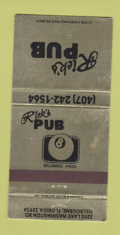 Matchbook Cover - Rick's Pub Melbourne FL billiards WEAR 30 Strike