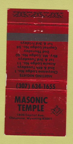 Matchbook Cover - Masonic Temple Cheyenne WY RED WEAR 30 Strike