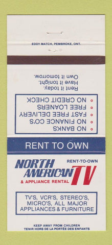Matchbook Cover - North American Appliances Rental TV Oshawa Vanier ON 30 Strike