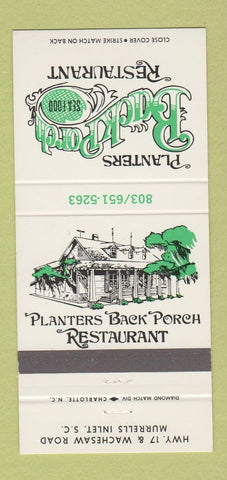 Matchbook Cover - Planters Back Porch Restaurant Murrells Inlet SC 30 Strike