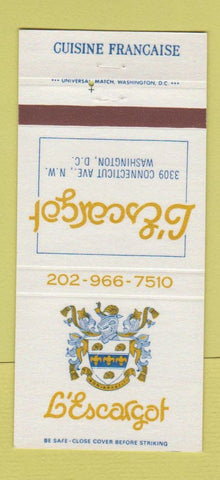Matchbook Cover - L Escargot French Restaurant Washington DC 30 Strike