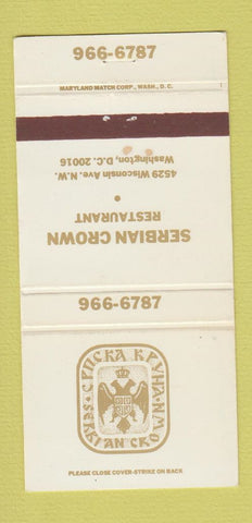 Matchbook Cover - Serbian Crown Restaurant Washington DC 30 Strike