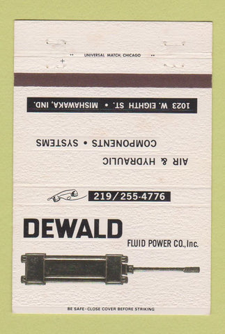 Matchbook Cover - Dewald Fluid Power Mishawaka IN air hydraulic 40 Strike