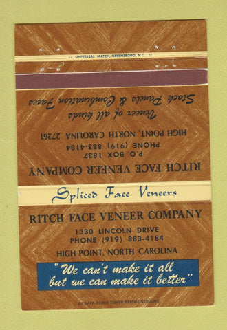 Matchbook Cover - Ritch Face Veneer Company High Point NC 40 Strike