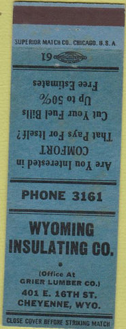 Matchbook Cover - Wyoming Insulating Co Cheyenne WY blue