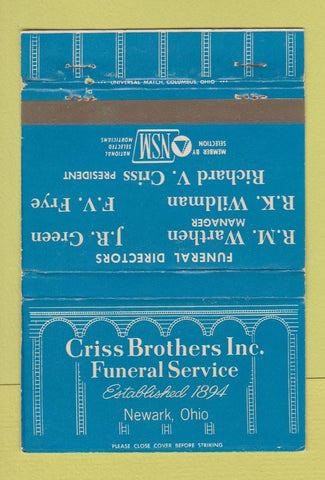 Matchbook Cover - Criss Brothers Funeral Home Newark OH 40 Strike