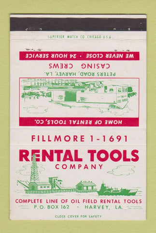 Matchbook Cover - Rental Tools Companyt Harvey IL Oil well WEAR 40 Strike