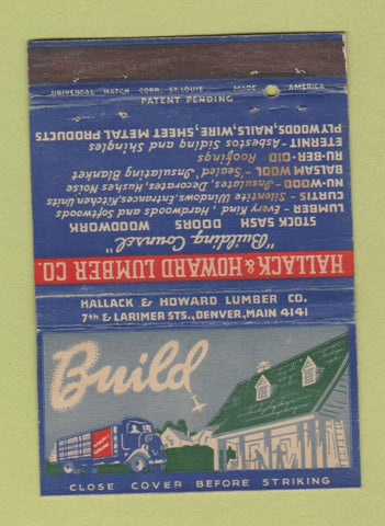 Matchbook Cover - Hallack Howard Lumber Denver Colorado WEAR 40 Strike
