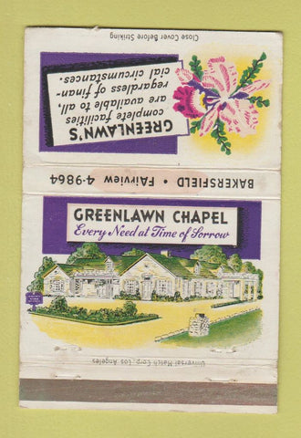Matchbook Cover - Greenlawn Funeral Chapel Bakersfield CA WORN 40 Strike