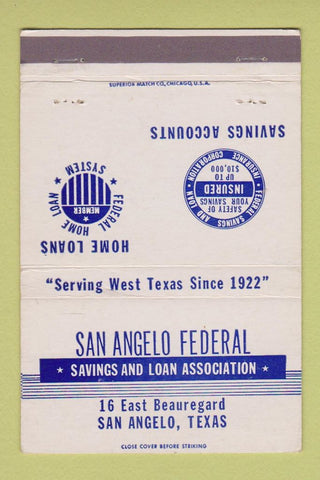 Matchbook Cover - San Angelo Savings and Loan TX 40 Strike
