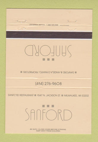 Matchbook Cover - Sanford Restaurant Milwaukee WI 40 Strike
