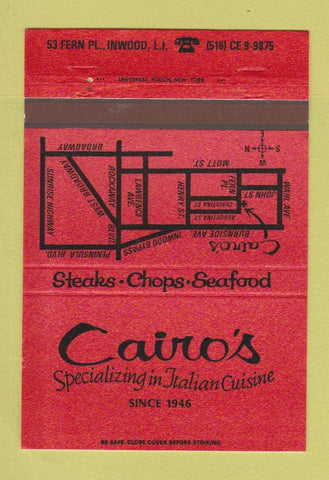 Matchbook Cover - Cairo's Italian Restaurant Inwood LI NY 40 Strike