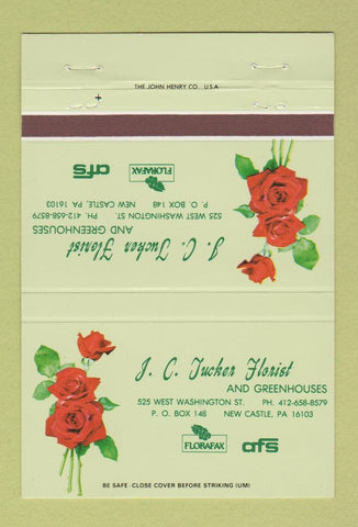 Matchbook Cover - JC Tucker Flowers New Castle PA 40 Strike