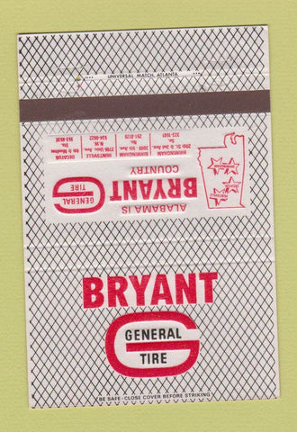 Matchbook Cover - Bryant General Tire Birmingham Huntsville Decatur AL 40 Strike