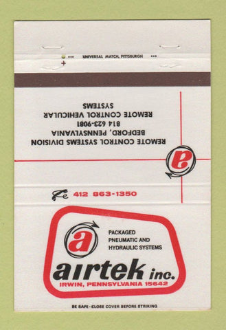Matchbook Cover - Airtek Hydraulic Systems Irwin PA 40 Strike