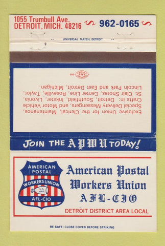 Matchbook Cover - American Postal Workers Union AFL CIP Detroit MI 40 Strike