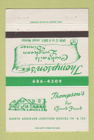 Matchbook Cover - Thompson's Restaurant North Andover MA WEAR 40 Strike