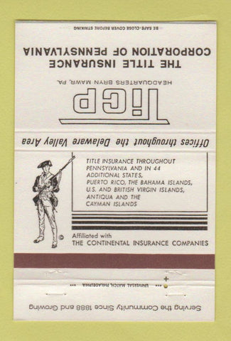 Matchbook Cover - Title Insurance Corp Philadelphia PA 40 Strike