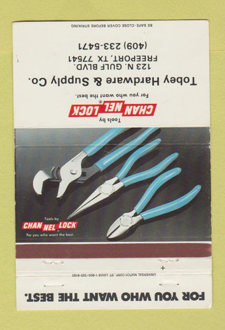 Matchbook Cover - Tobey Hardware Channel Lock Tools Freeport TX 40 Strike