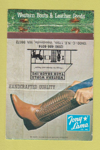 Matchbook Cover - Tony Lama Cowboy Boots Woodinville WA POOR 40 Strike