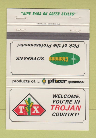 Matchbook Cover - Clemens Soybeans Seed Trojan Olivia MN 40 Strike