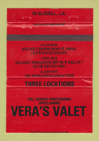 Matchbook Cover - Vern's Valet Dry Cleaners Slidell LA WEAR 40 Strike